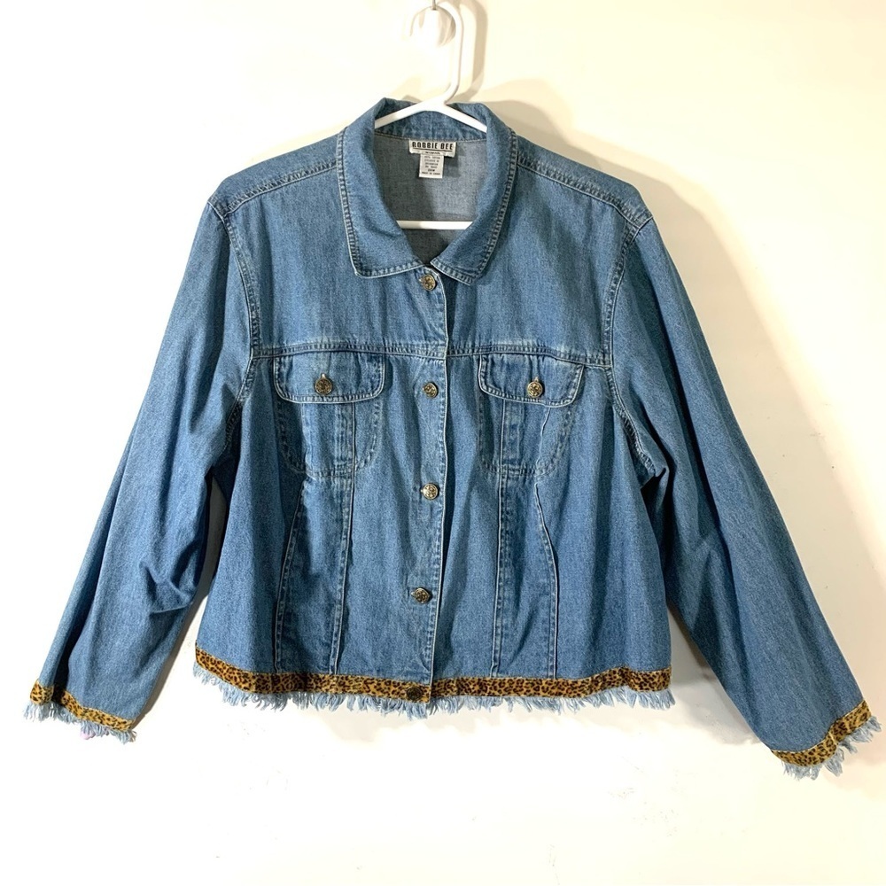 2/$35 Robbie Bee Vintage Denim Jacket w Leopard Trim